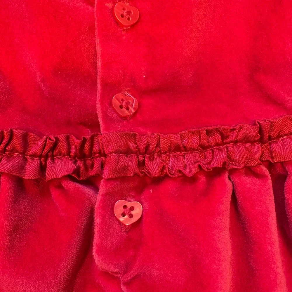 Baby Gap Red Velvet Holiday Dress Infant 3-6 Months Heart Buttons 400026-00‎